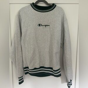 Women’s Grey Champion Crewneck with Green Reverse Stitching